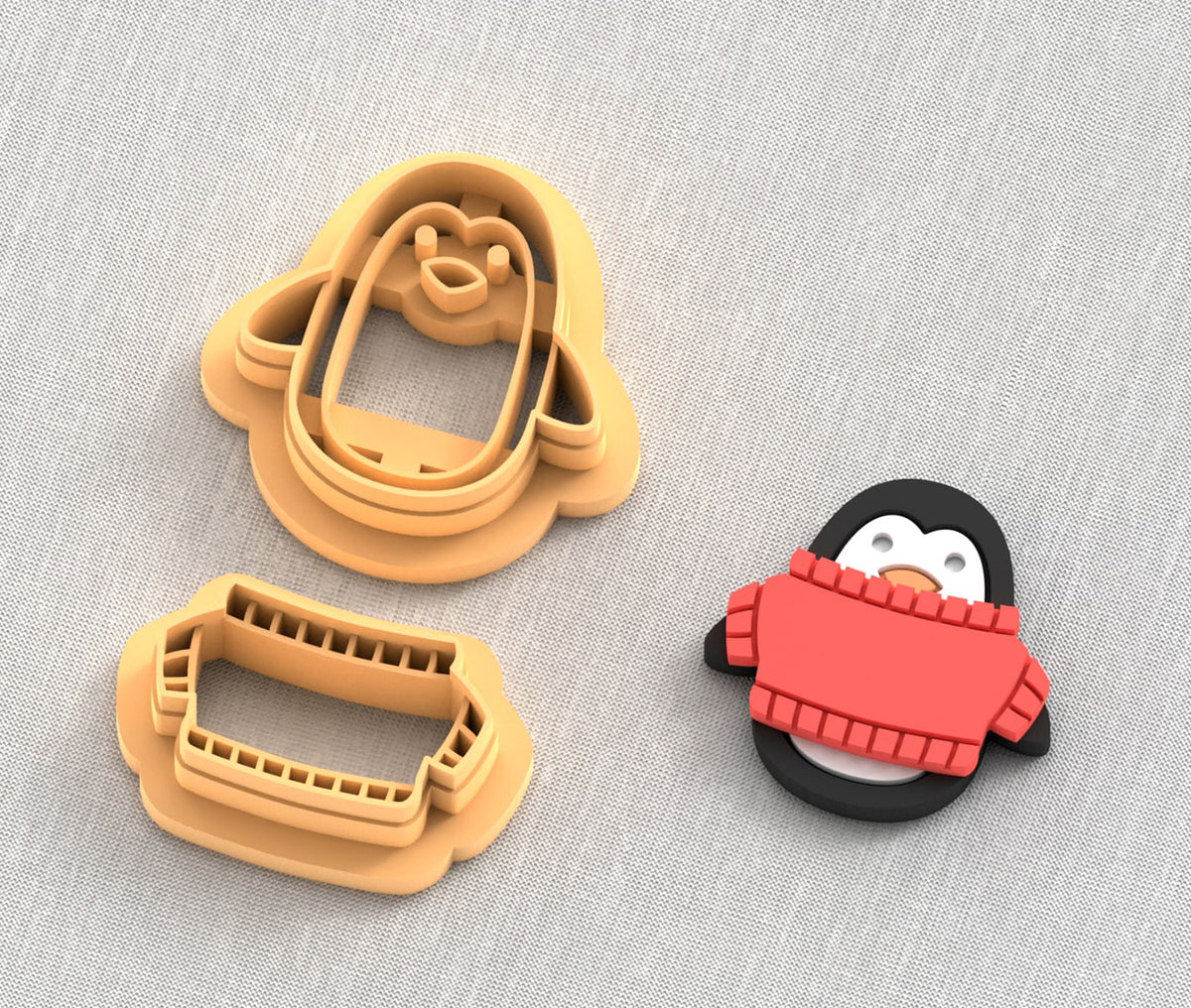Winter penguin polymer clay cutters set.