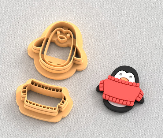 Winter penguin polymer clay cutters set.