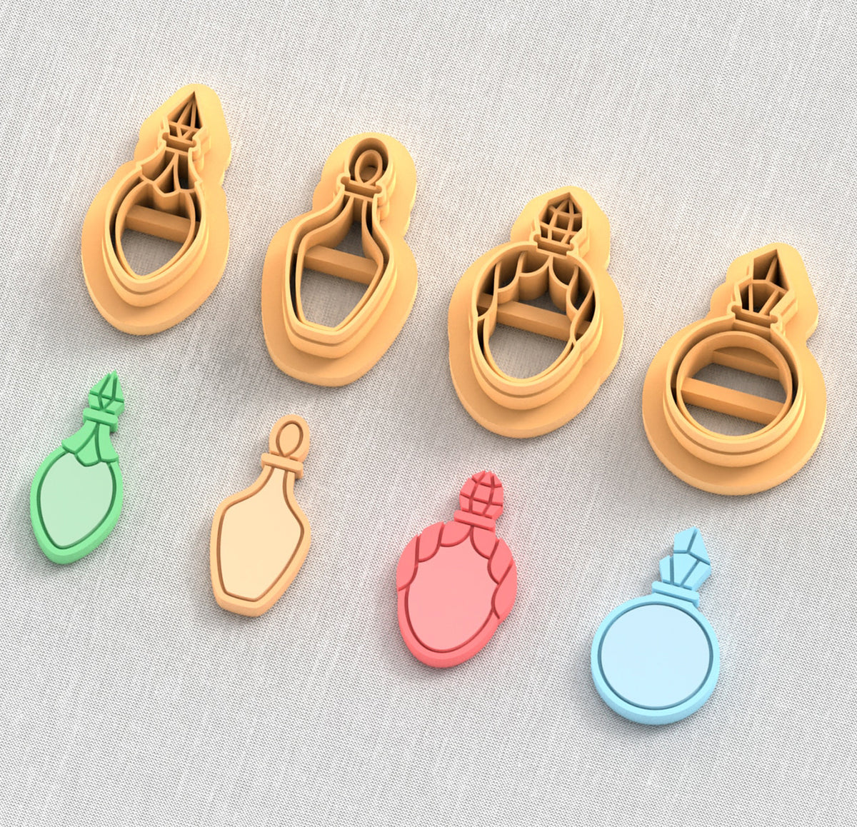 Small potion or perfume bottle polymer clay cutter set.