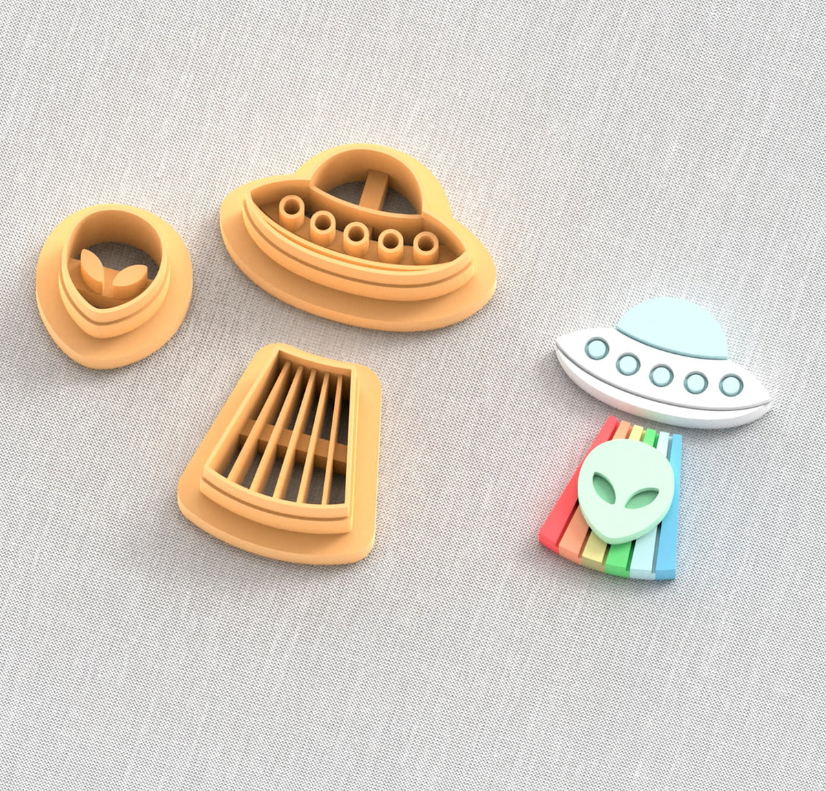 Cute UFO with alien polymer clay cutters.