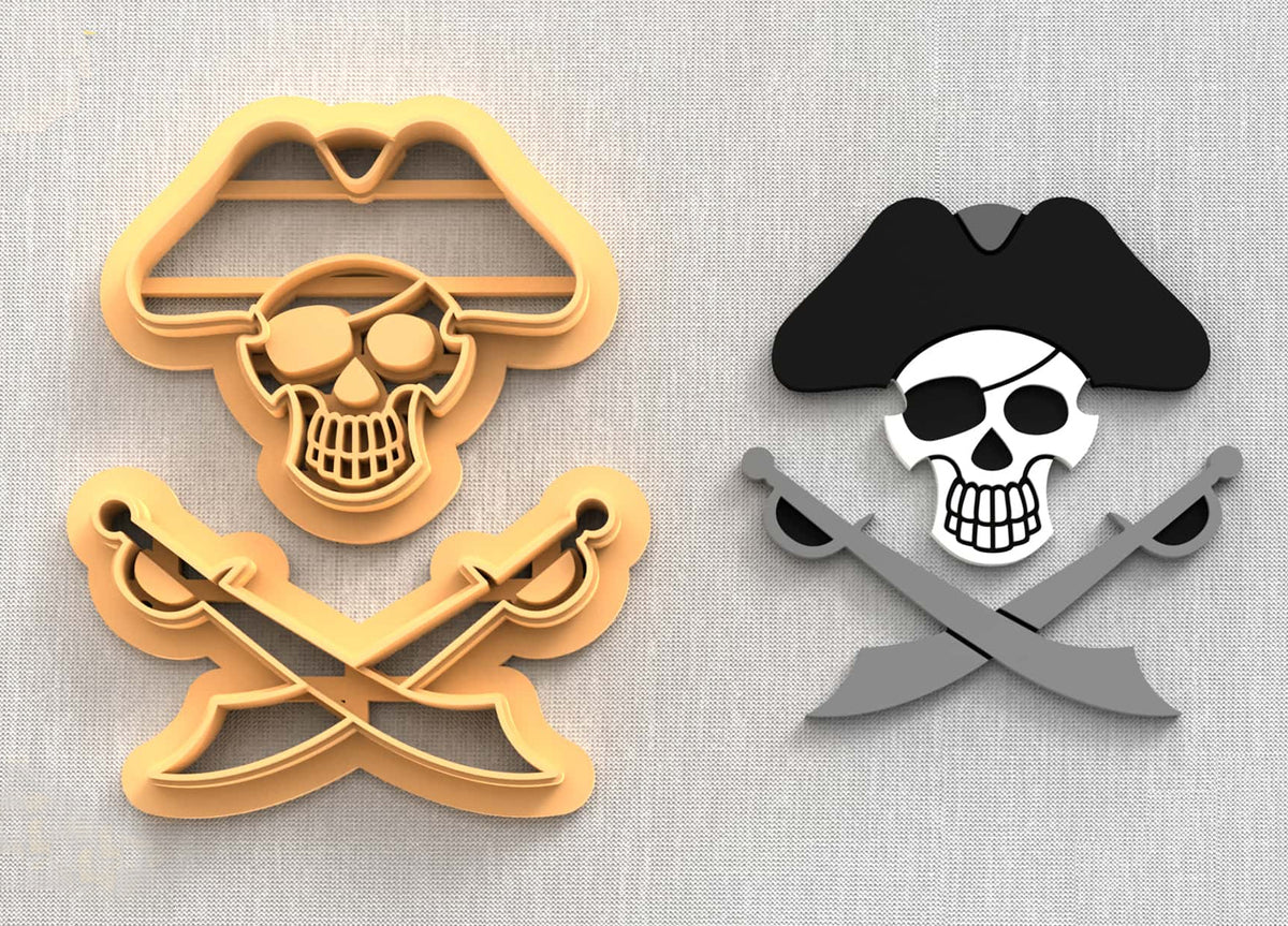 Pirate skull and sword polymer clay cutter set.