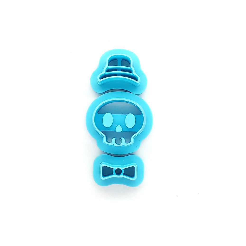 Blue Skull clay cutter with top hat and bow tie.