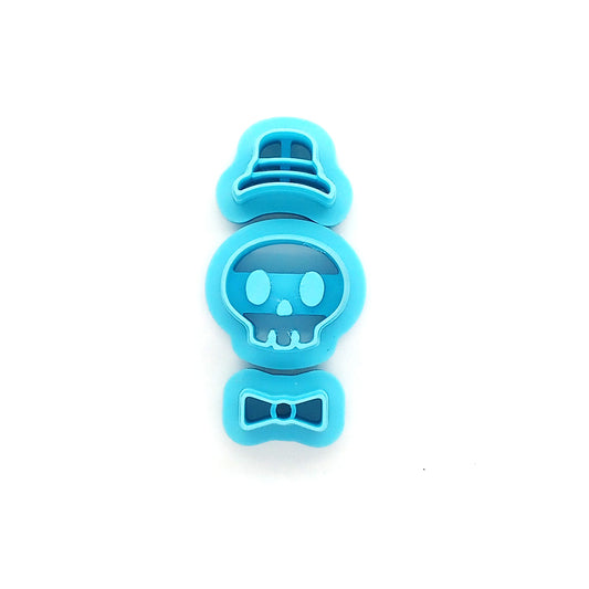 Blue Skull clay cutter with top hat and bow tie.
