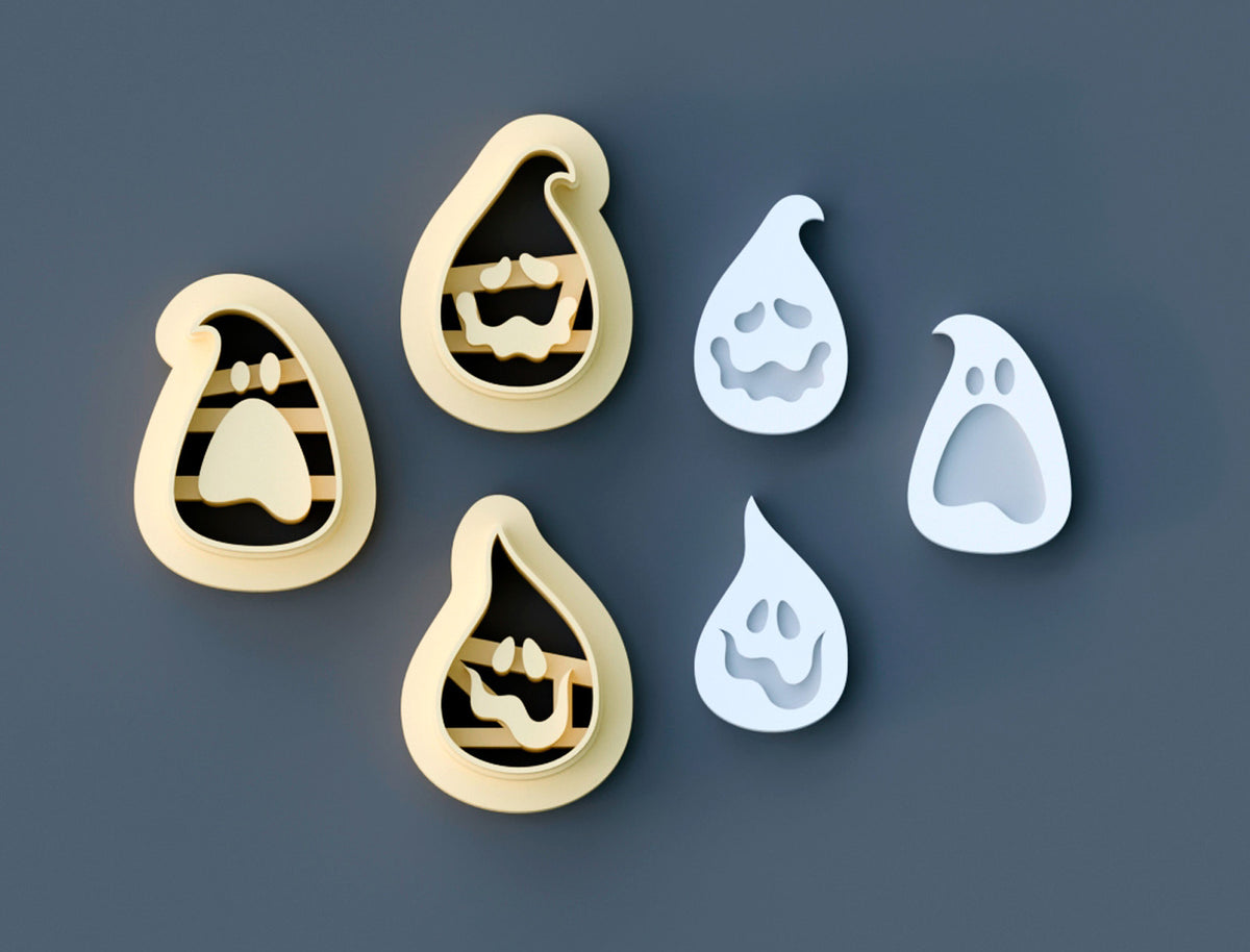 Ghost or ghoul face polymer clay cutters set