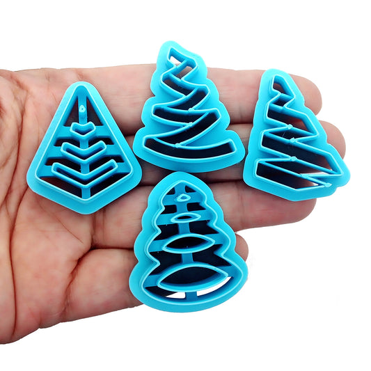 Modern Christmas Tree shapes polymer clay cutter set.