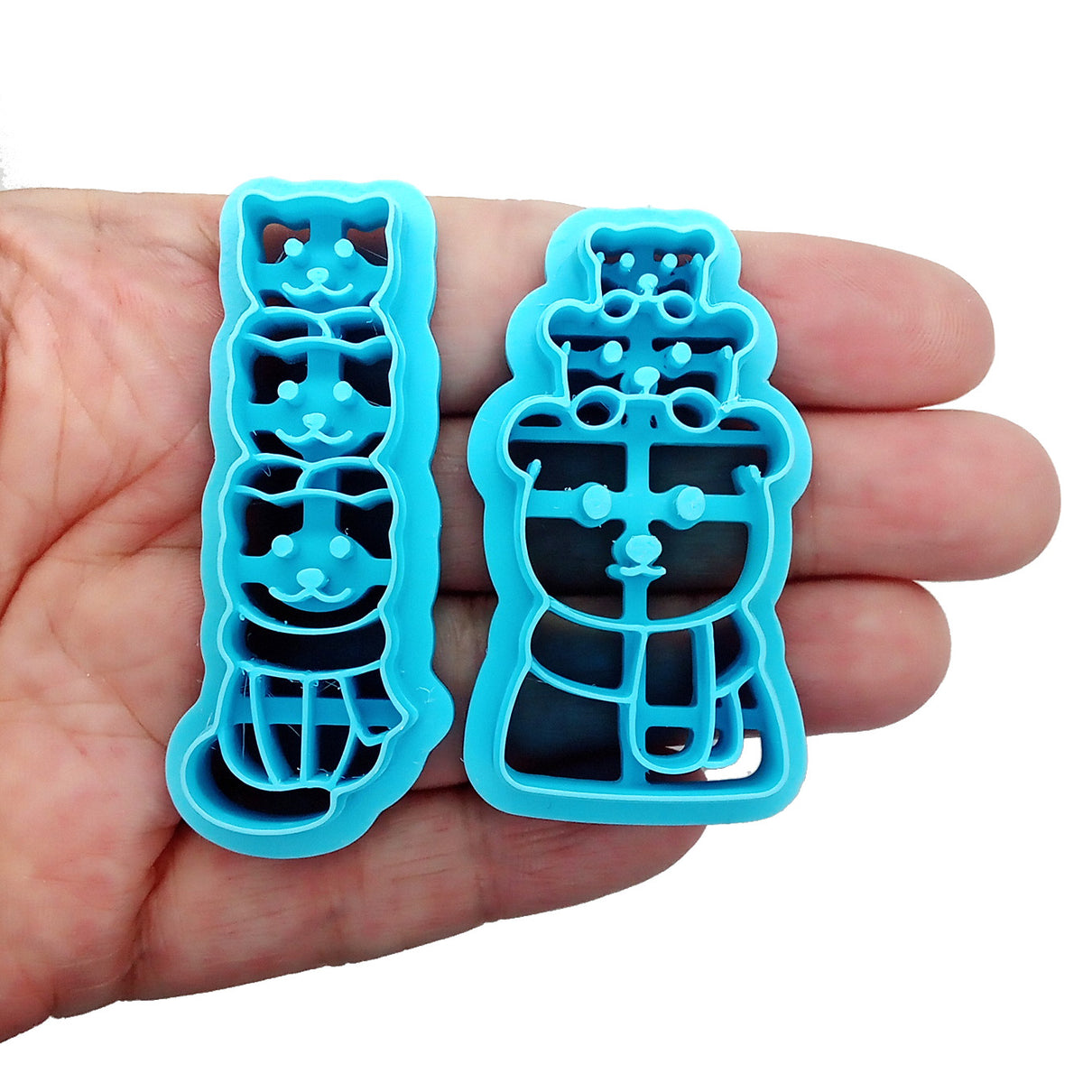 Winter polymer clay cutters: stacks of bears and cats