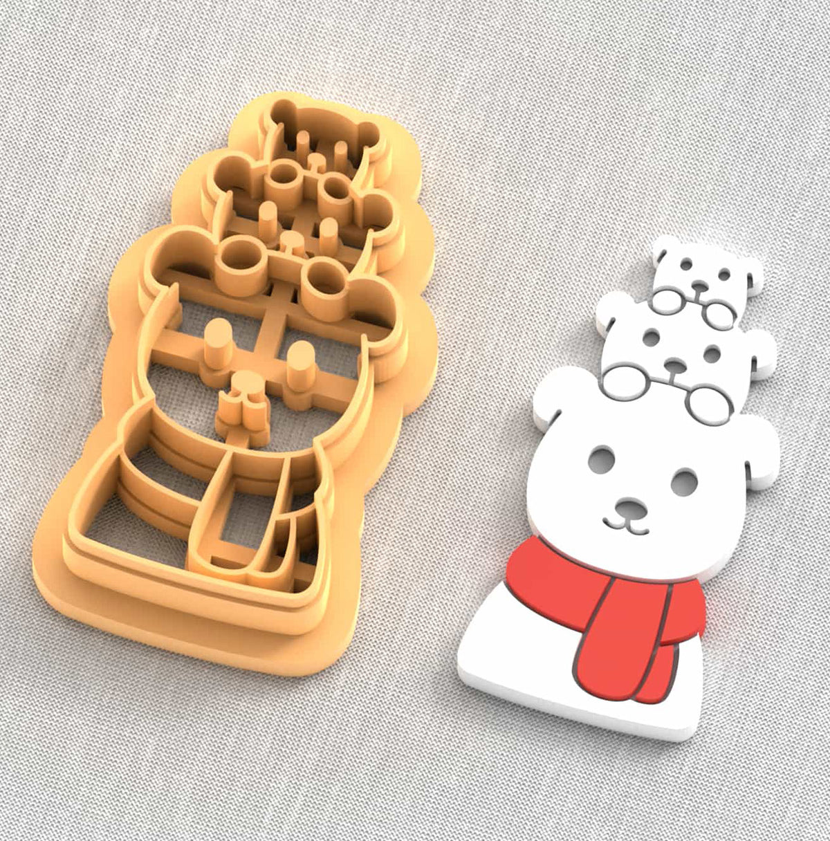 Winter polymer clay cutters: stacks of bears