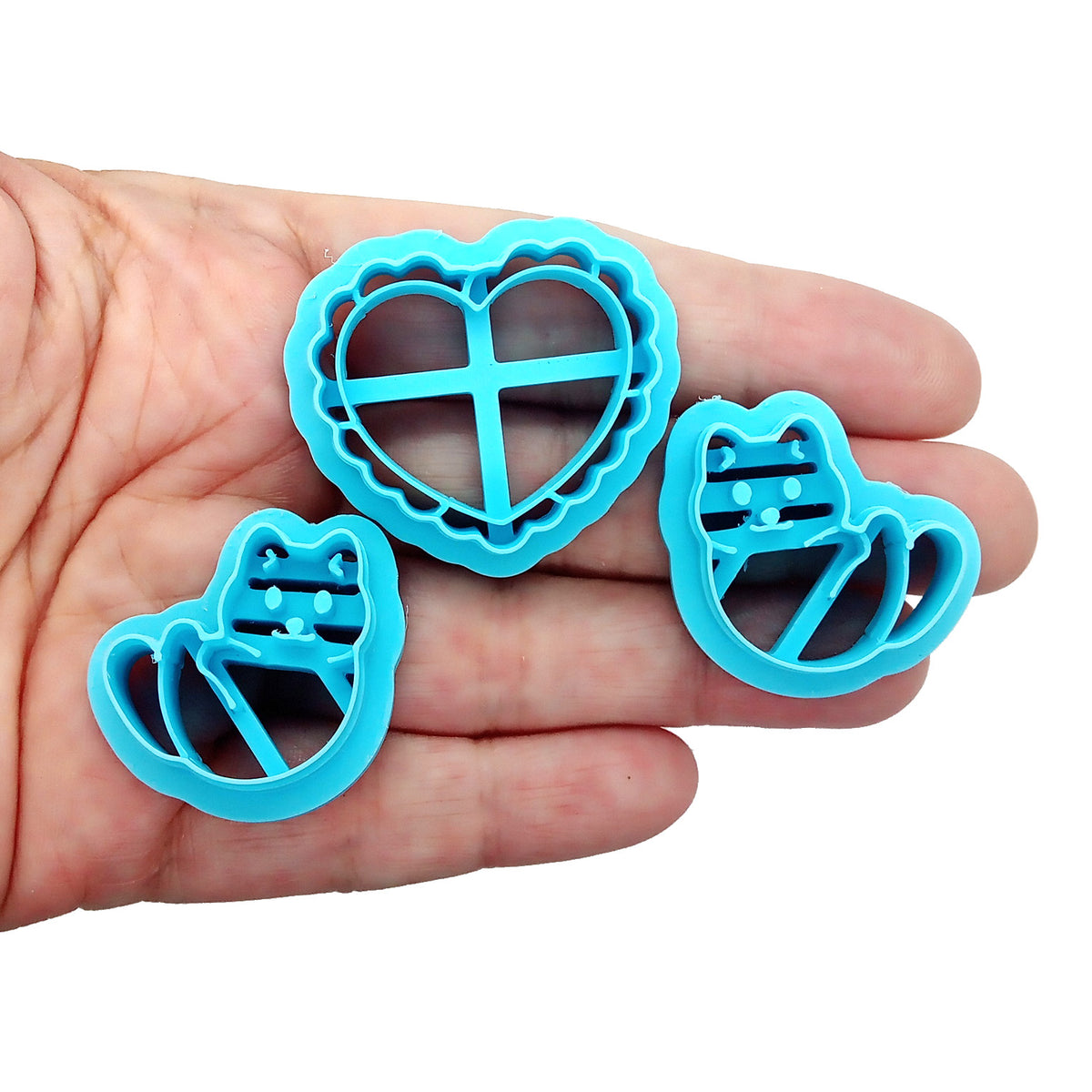 Cats in heart polymer clay cutter set.