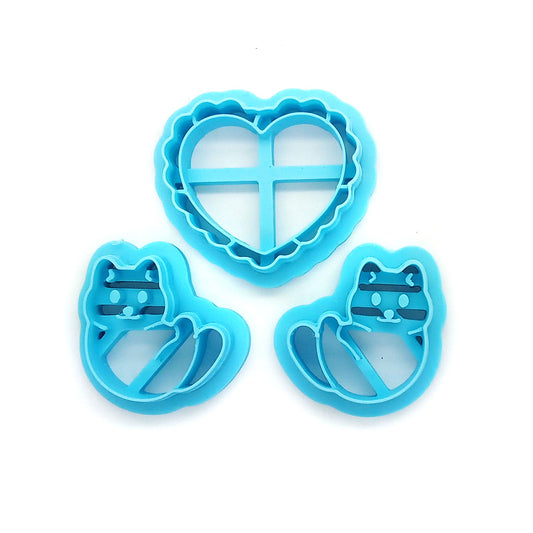 Cats in heart polymer clay cutter set.