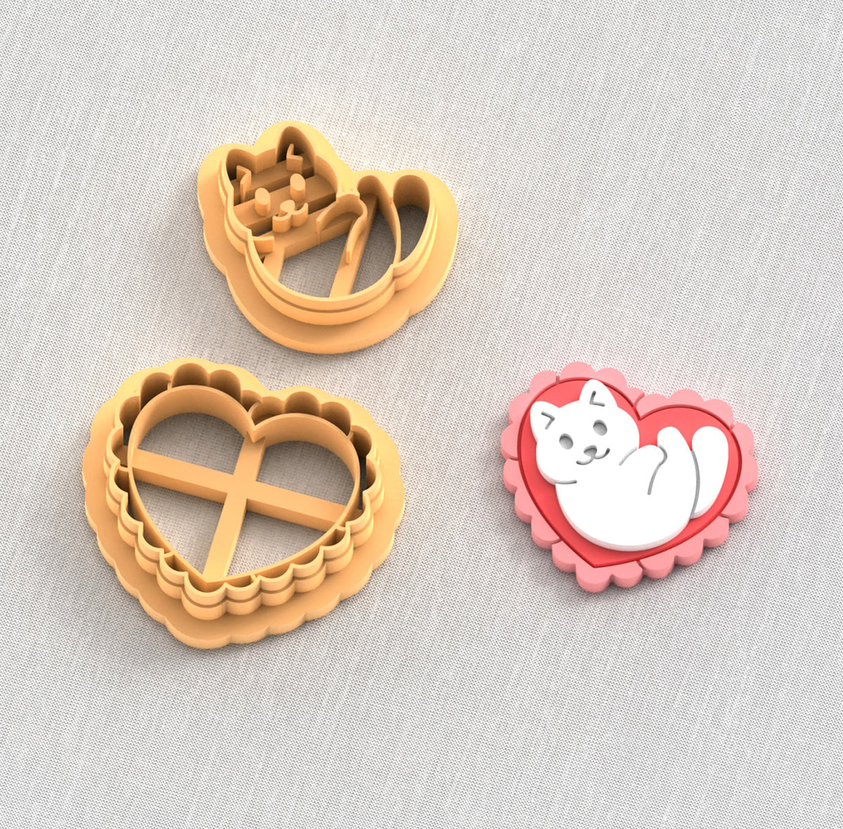 Cats in heart polymer clay cutter set.