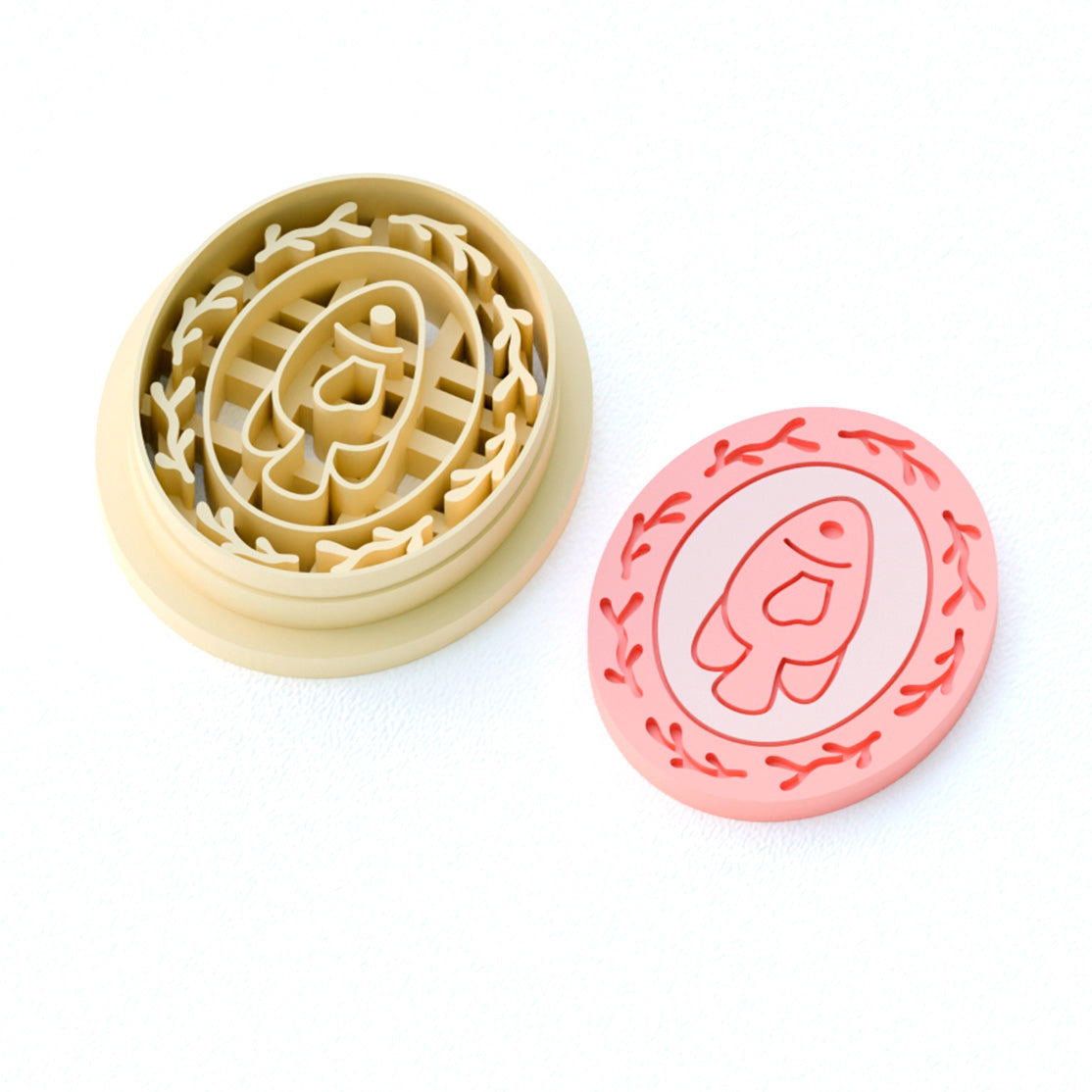 Polymer clay cutter set with fish inside a pretty frame.