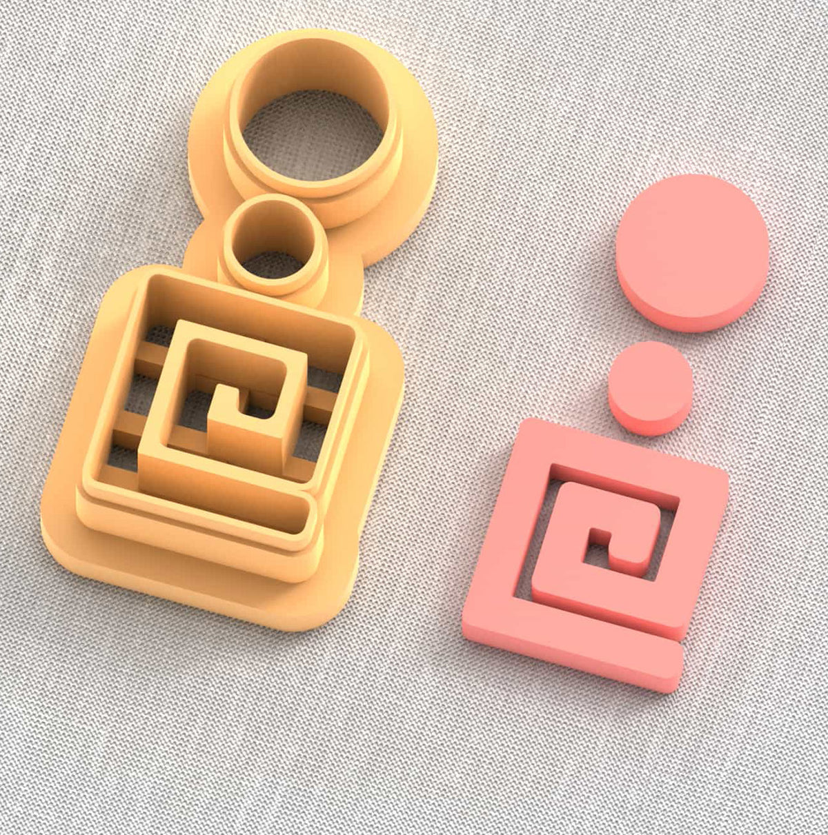 Geometric shaped polymer clay cutters: square spirals