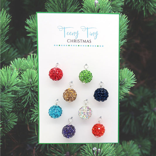 Miniature pave disco ball Christmas ornaments for mini trees.