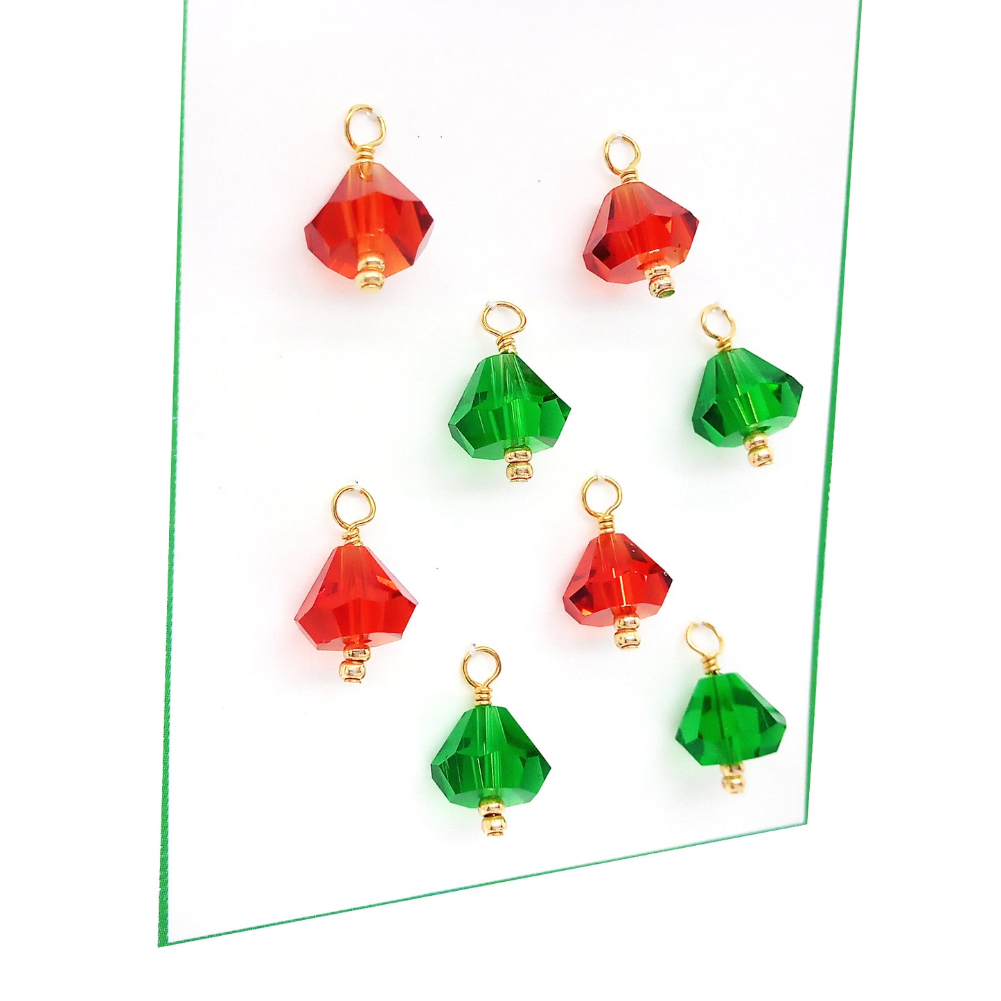 Miniature Christmas Ornaments, 8pc, Red & Green Glass Bells, 3/4 inch long