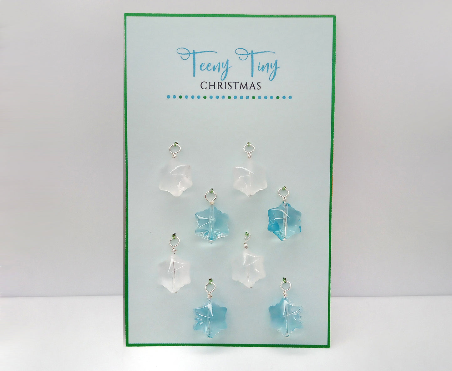 Mini Snowflake Christmas Tree Ornaments, 8 pc, Blue and White Glass