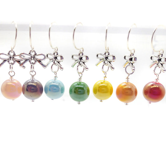 Miniature Ornaments with Bows, Rainbow Colors, 7 pc