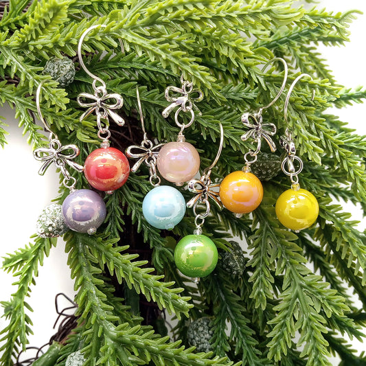 Miniature Ornaments with Bows, Rainbow Colors, 7 pc