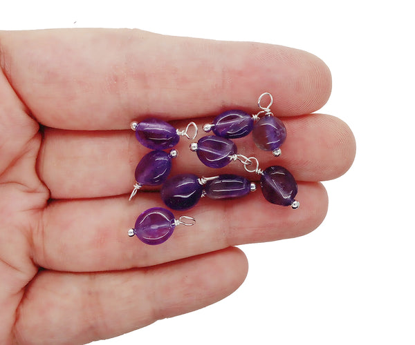 Amethyst Pebble Chip Bead Charms, Purple Gemstone Dangles