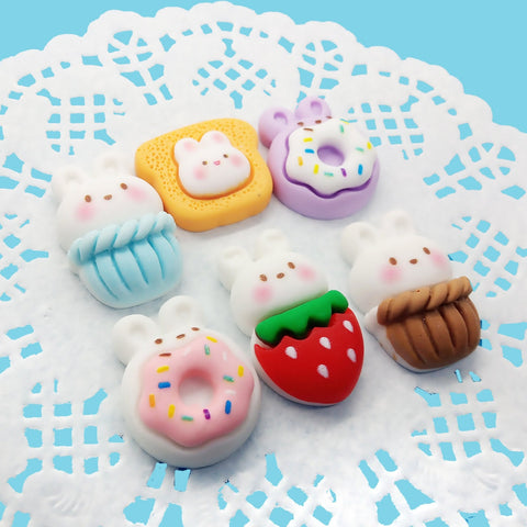 Kawaii resin cabochons, adorable bunny rabbit sweet treats.