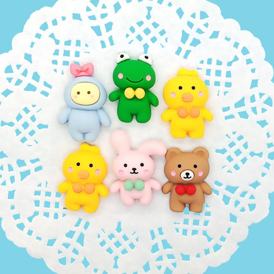 Cute animal resin cabochons, including frogs, ducks, bears and rabbits.