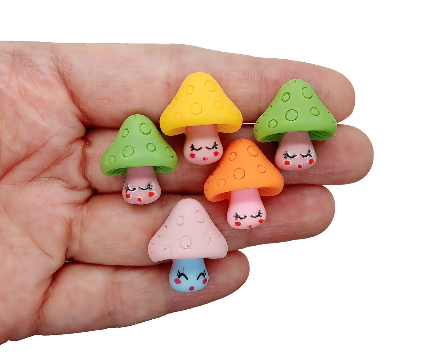 Cute Mushroom Flatbacks, Set of 6 Cute Resin Cabochons