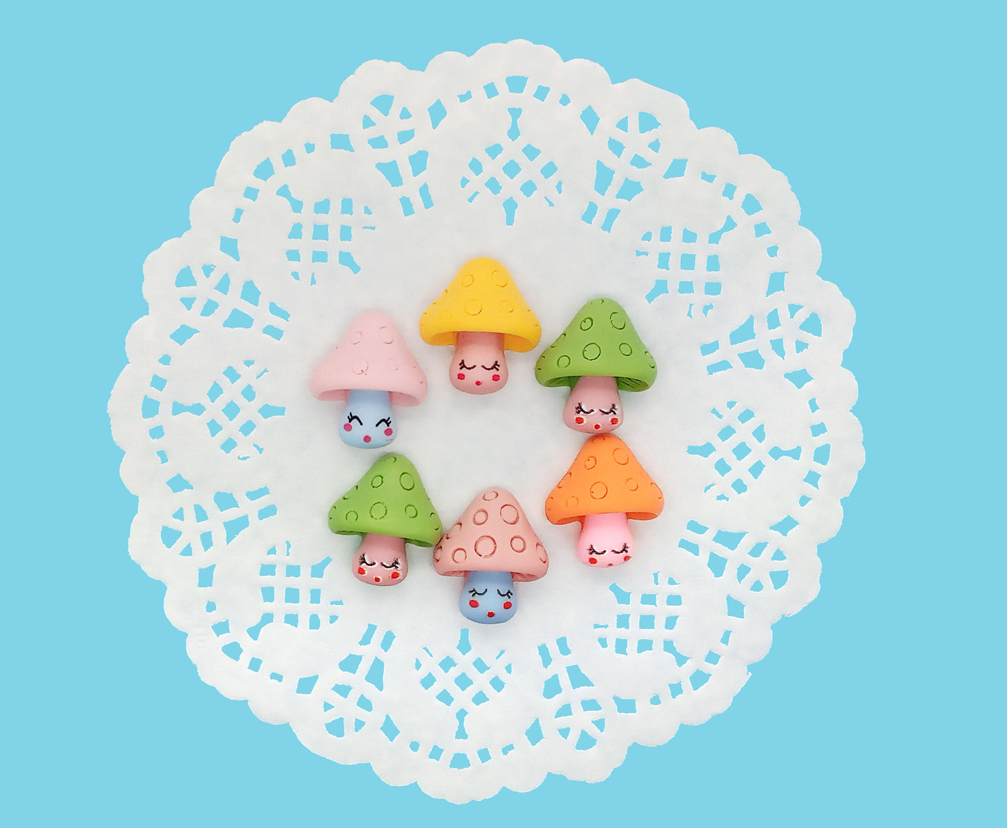 Cute Mushroom Flatbacks, Set of 6 Cute Resin Cabochons