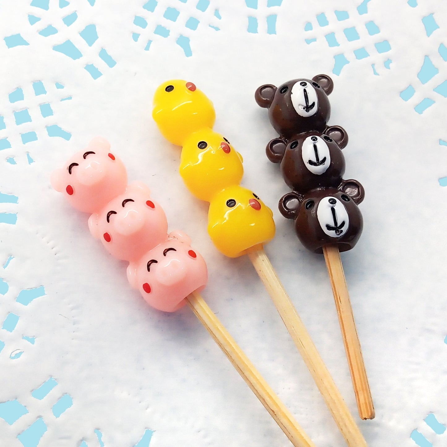 Kawaii Animal Mochi Desserts, Set of 3 Resin Miniatures