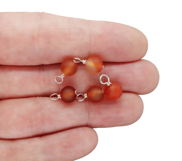 Matte Carnelian Agate 6mm Bead Charms, 5 - 10pc Natural Gemstone Dangles, Red & Orange Mix