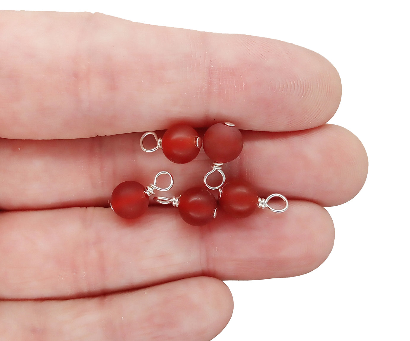 Matte Red Carnelian Agate 6mm Bead Charms, 5pc - 10pc Natural Gemstone Dangles