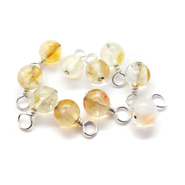 Citrine Bead Charms, Tiny Yellow 5mm - 6mm Gemstone Dangles