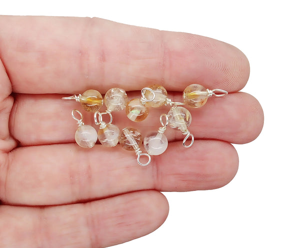 Citrine Bead Charms, Tiny Yellow 5mm - 6mm Gemstone Dangles