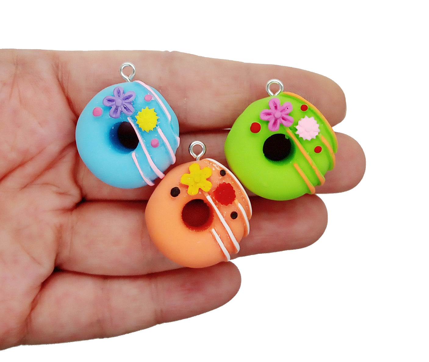 Decorated Donut Pendants, Cute Food Charms, Set of 6