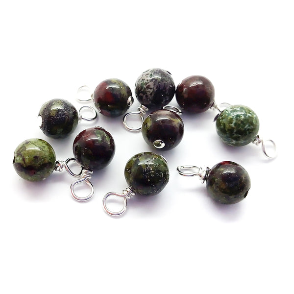 Dragon Blood Jasper 6mm beads made into dangle charms with silver-plated wire loops.
