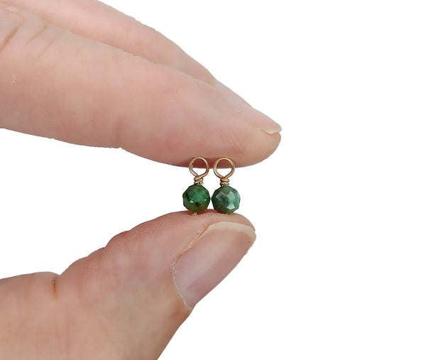 4mm Emerald Bead Dangles, May Birthstone Charms, Pair