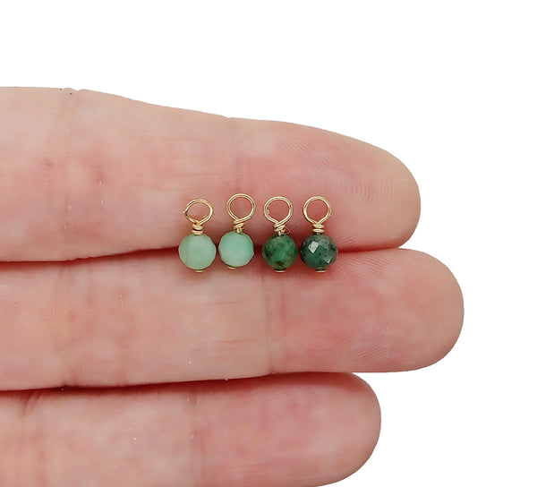 4mm Emerald Bead Dangles, May Birthstone Charms, Pair