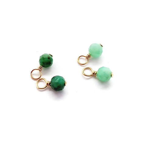 Genuine emerald bead dangle charms with 14K gold-filled wires are perfect for dainty May birthstone jewelry.