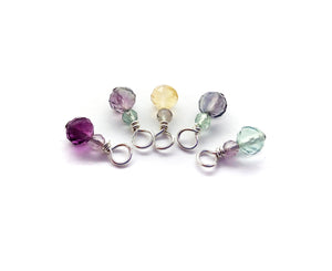 Dainty Rainbow Fluorite Dangles, Small Gemstone Bead Charms, 5 or 10 pieces