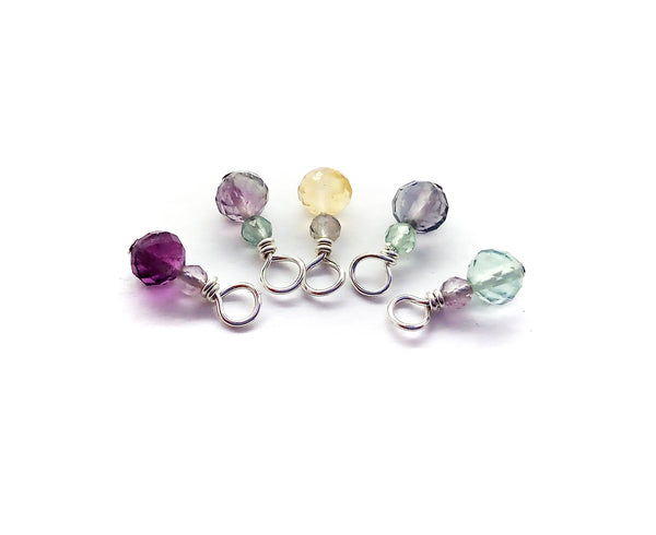 Dainty Rainbow Fluorite Dangles, Small Gemstone Bead Charms, 5 or 10 pieces