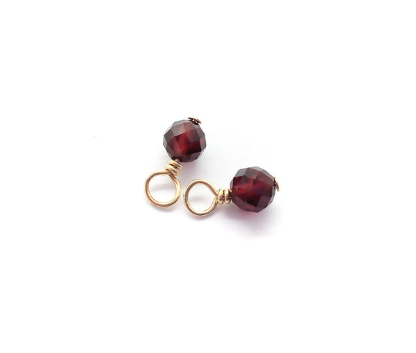 4mm Garnet Bead Dangles, January Birthstone Charms, Pair, 14K Gold Filled Wire