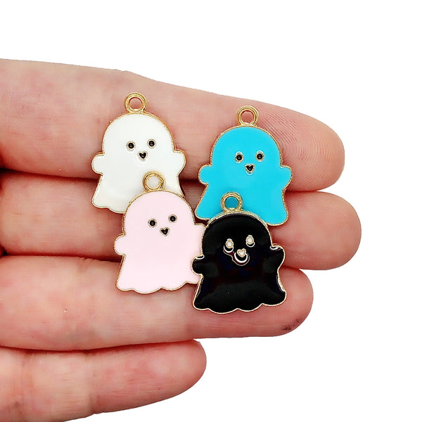 Cute ghost charms in pastel colors, white and black.