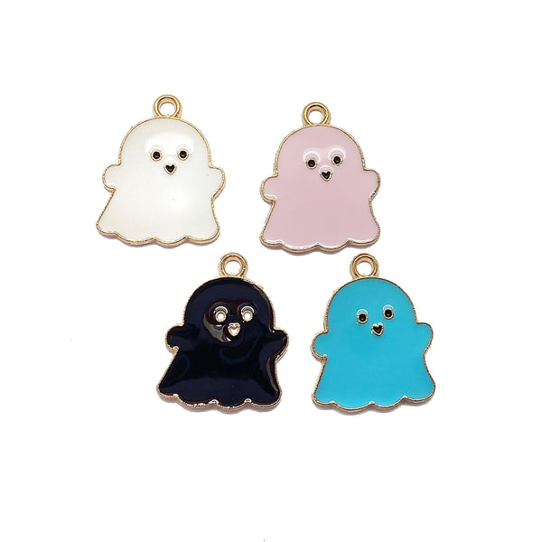 Adorable Ghost Charms, Set of 4, Creepy Cute Pastel Enamel Charms for Halloween
