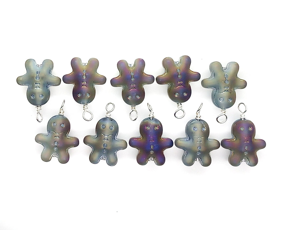 Little Gingerbread Man Charms, Christmas Bead Dangles Made from Small Glass Beads