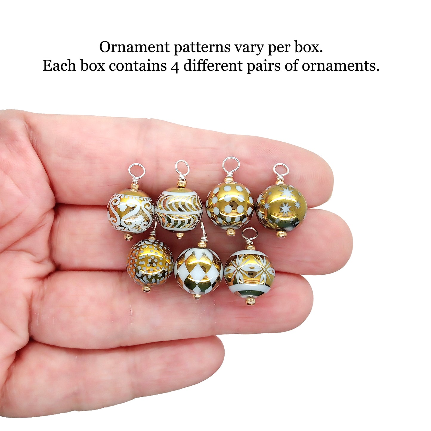 Gold Miniature Christmas Ornaments in Storage Box