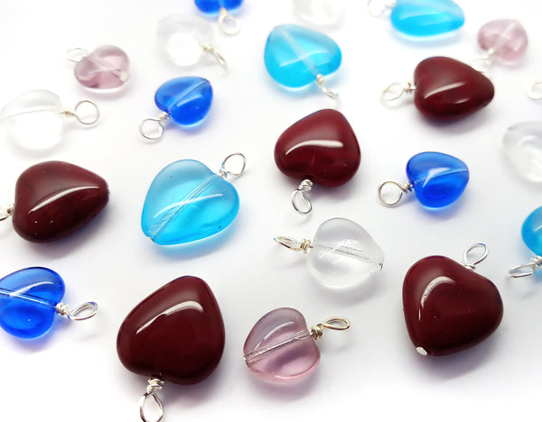 Colorful Glass Hearts, Dangle Charms made from Glass Beads, 20 pieces