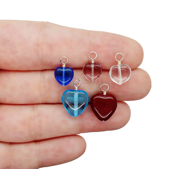 Colorful Glass Hearts, Dangle Charms made from Glass Beads, 20 pieces