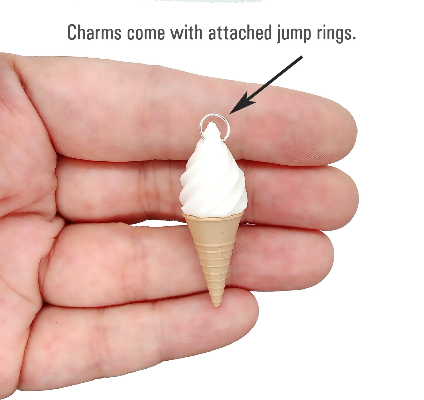 Small Ice Cream Charms, 1 inch Soft Serve Dipped & Swirl Cones, 4 pairs