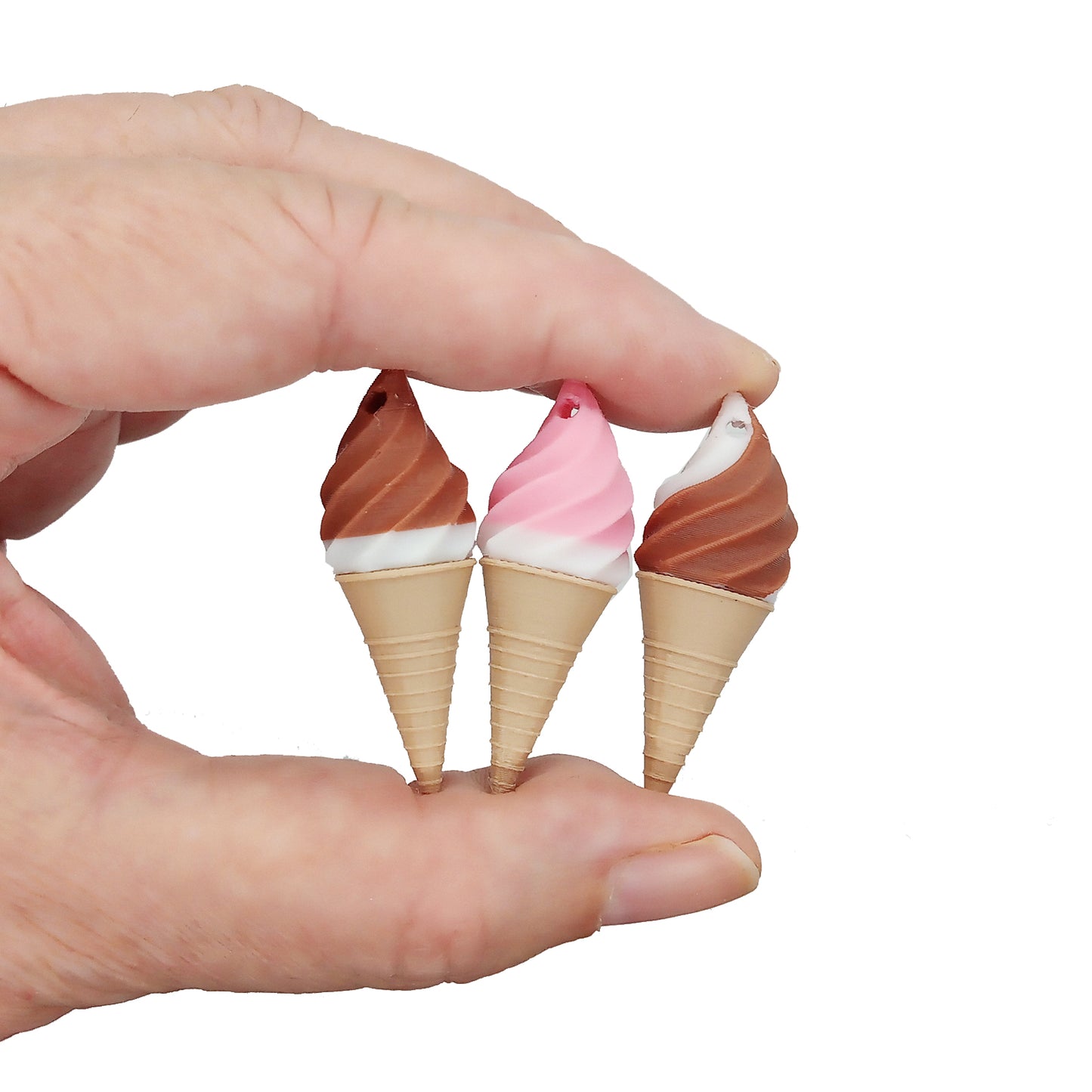 Ice Cream Pendants, 1.5 inch Chocolate Strawberry & Vanilla Dipped Cones, 8 pc