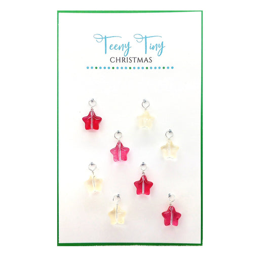 Tiny Star Christmas Ornaments Set of 8, Red & Yellow Miniature Baubles