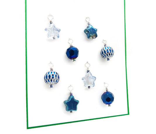 Tiny Blue Star Christmas Ornaments for Miniature or Dollhouse Trees, 8 pc,