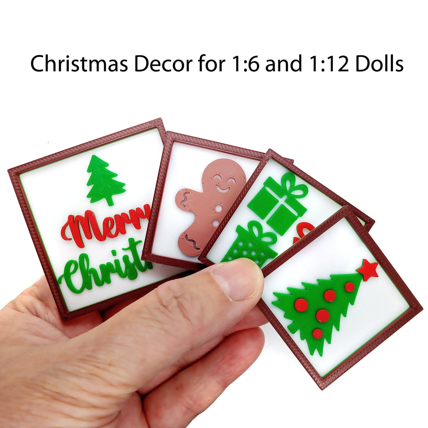 Christmas Decor for Dollhouses, 4 pieces, Holiday Wall Art 1:12 scale